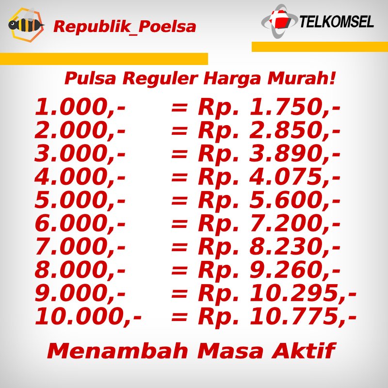 Pulsa Reguler Telkomsel Kelipatan Rp. 1.000 Denom 1K Sampai 10K
