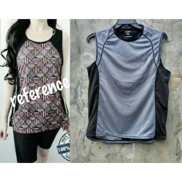 Terbatas Baju Branded Murah Asics Striped Sport Tank Top Original Premium Bergaransi