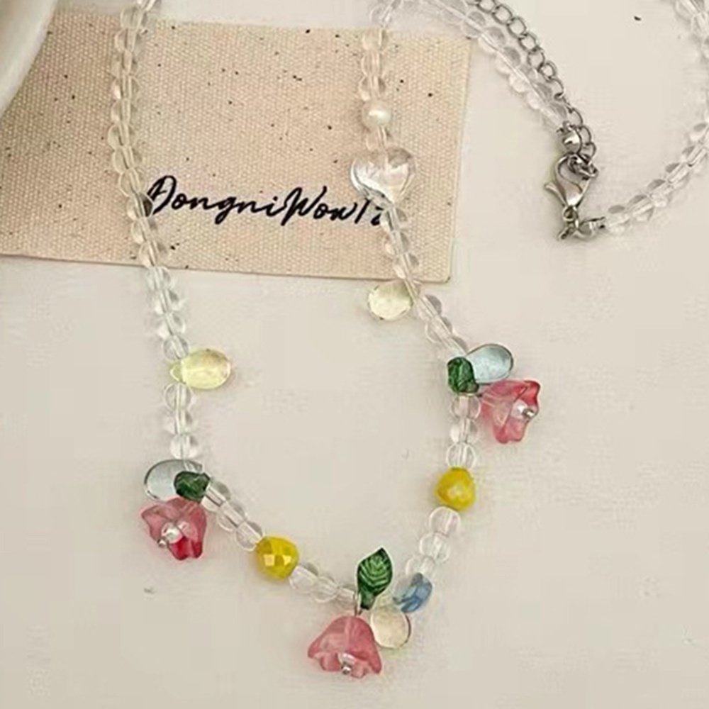Kalung Rantai Klavikula Manik-Manik Bentuk Hati Warna Permen Untuk Perempuan
