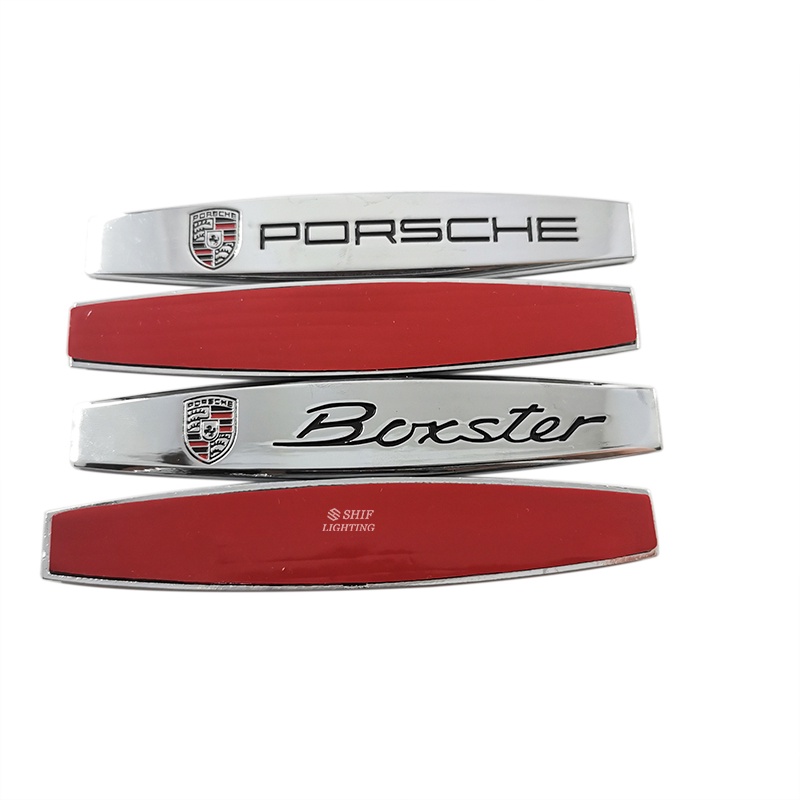 2pcs Stiker Emblem Logo Porsche Boxster Bahan Metal Untuk Fender Samping Mobil Porsche