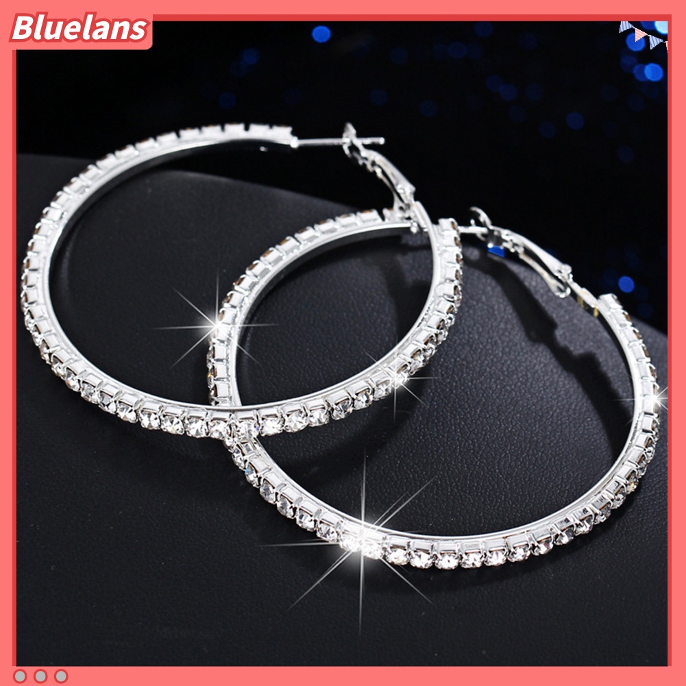Bluelans Anting Bulat Besar Hias Berlian Imitasi Untuk Wanita