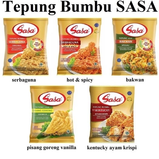 

sasa 70g tepung bumbu serba guna original 70gr, pisang goreng 70gr, ayam krispi kentucky, hotspicy