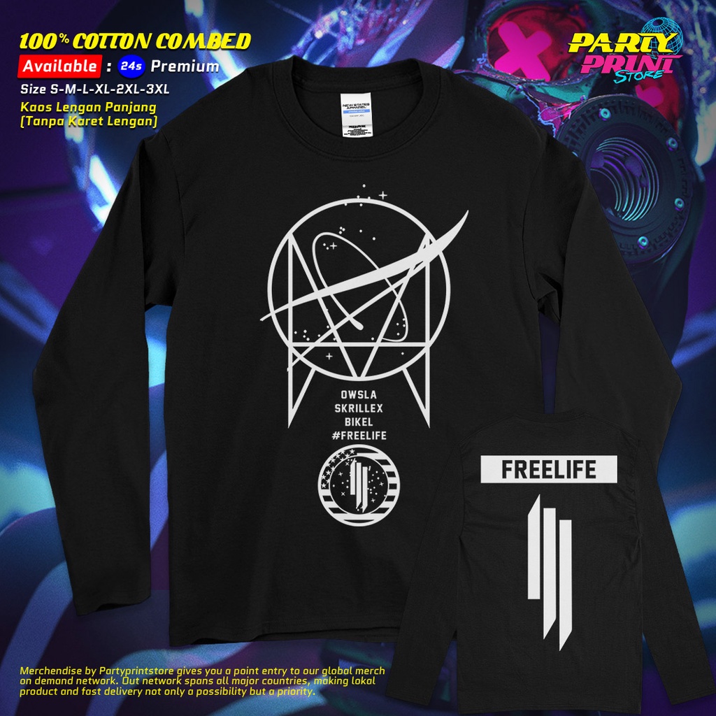 Partyprintstore Kaos Lengan Panjang Pria Band Dj Skrillex Nasa