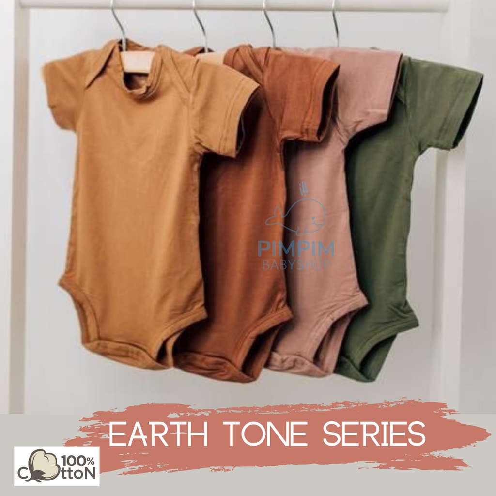 Jumper Baju Bayi Jumpsuit Bodysuit Romper Lengan Pendek 100% Cotton Warna Earth Tone 0-12 Bulan