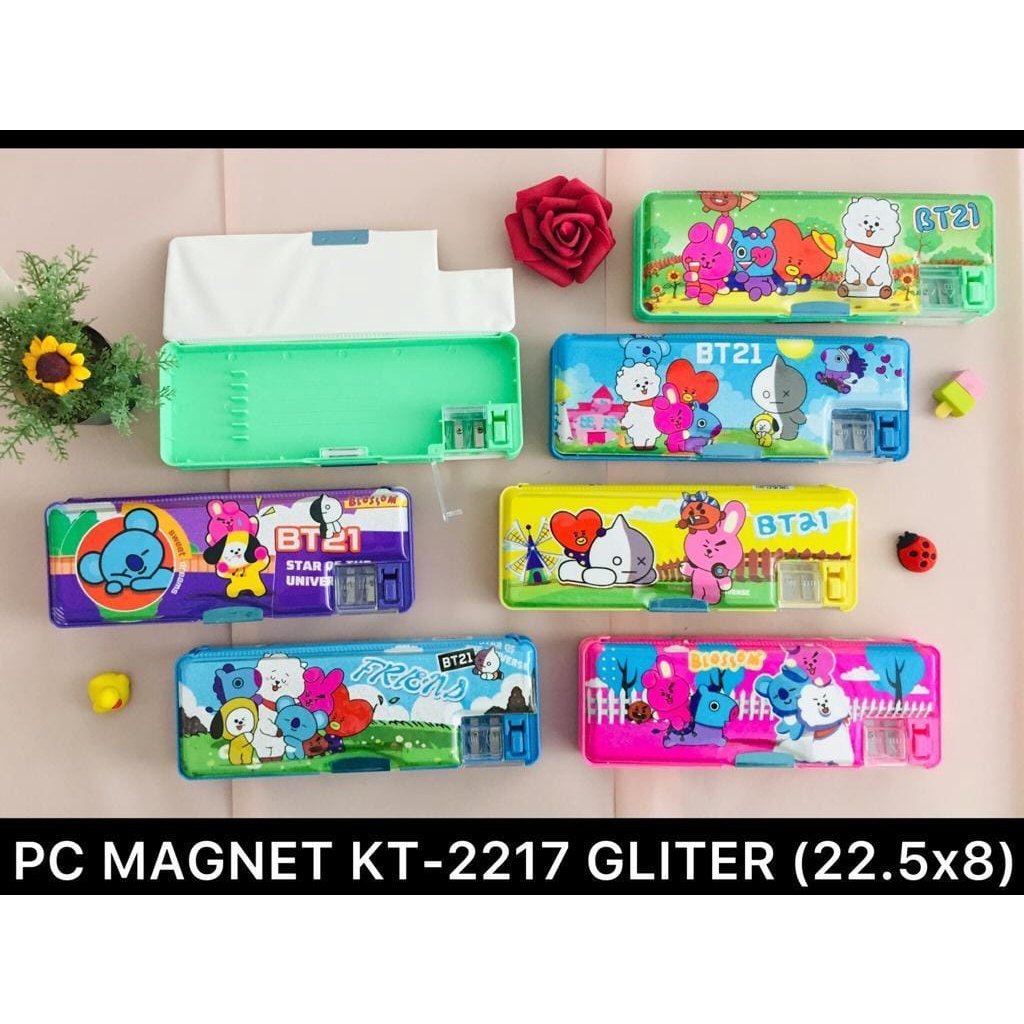 

AS888 - KOTAK PENSIL MAGNET 2 SISI DENGAN TUTUP GLITTER PLUS RAUTAN KARAKTER KARTUN KT-2217