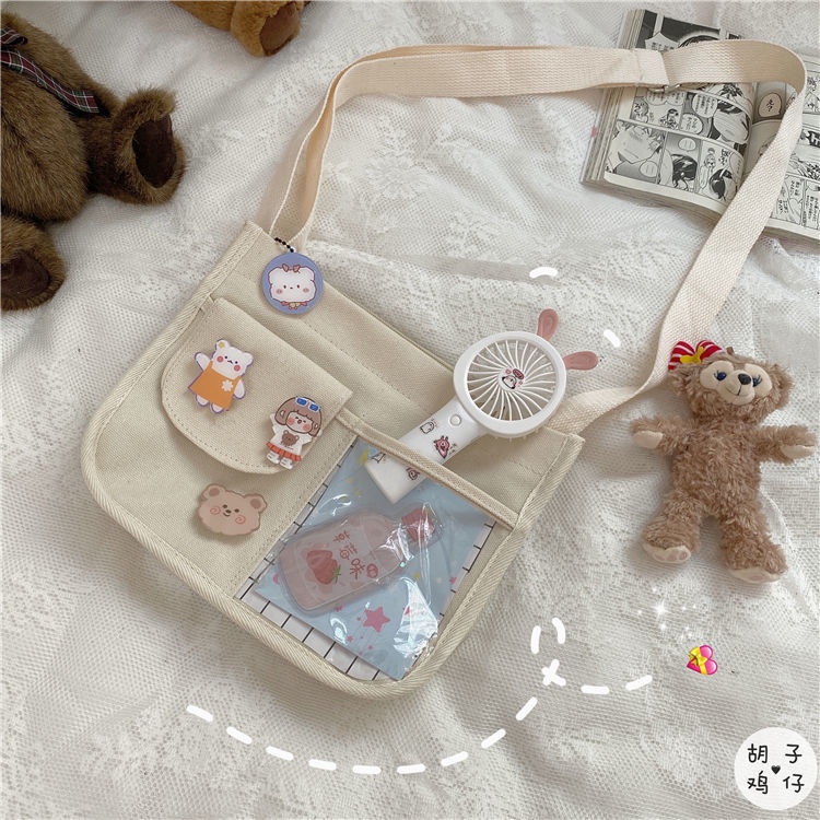 ✣✷❍Sera Versi Korea INS Vintage Cute Girl Kanvas Tas Kecil Harajuku Jepang Kartun Lembut Gadis Tas Bahu Messenger Tas