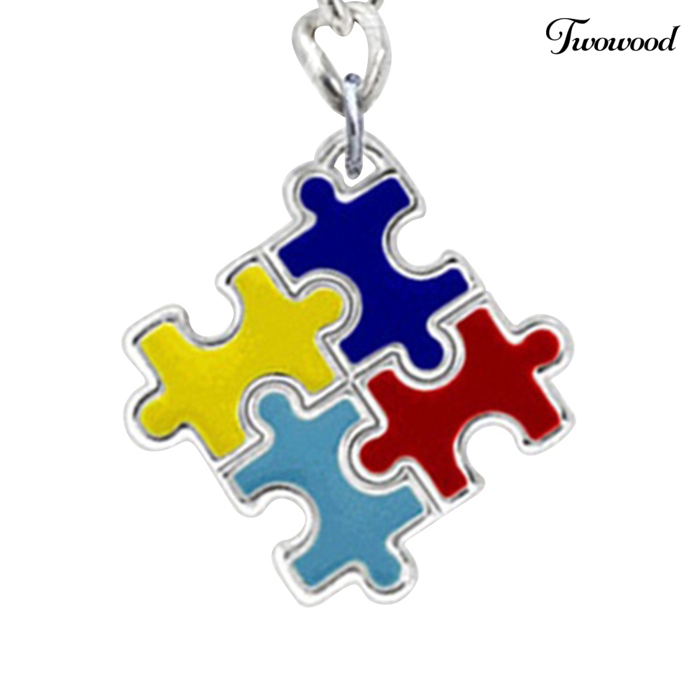 Twowood Gantungan Kunci Bentuk Puzzle Kesadaran Autis Warna-Warni Untuk Unisex