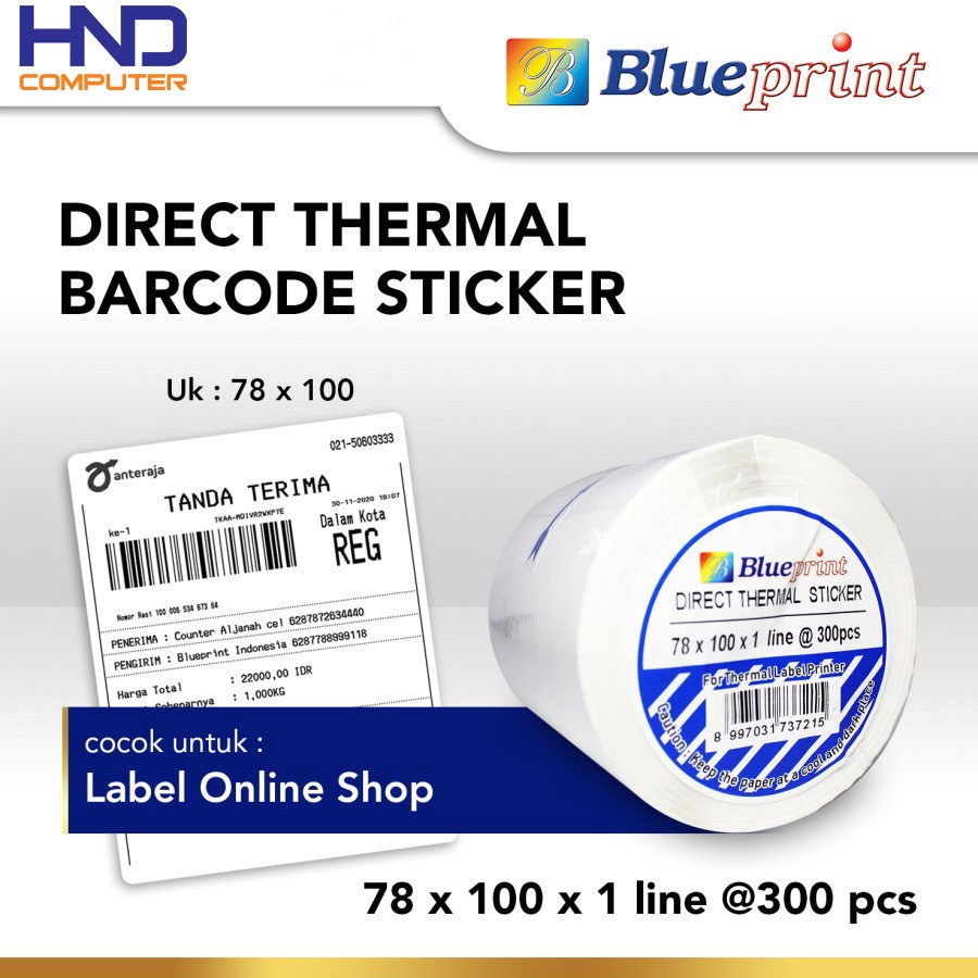 

Direct Thermal Sticker Label Online Shop BLUEPRINT 78x100mm isi 300Pcs