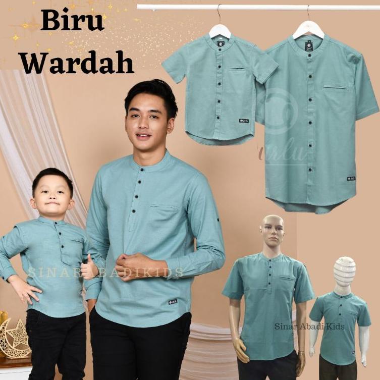 "MRE.18Oc22ᵟ" kemeja koko anak/dewasa BIRU WARDAH (bisa couple ayah anak)