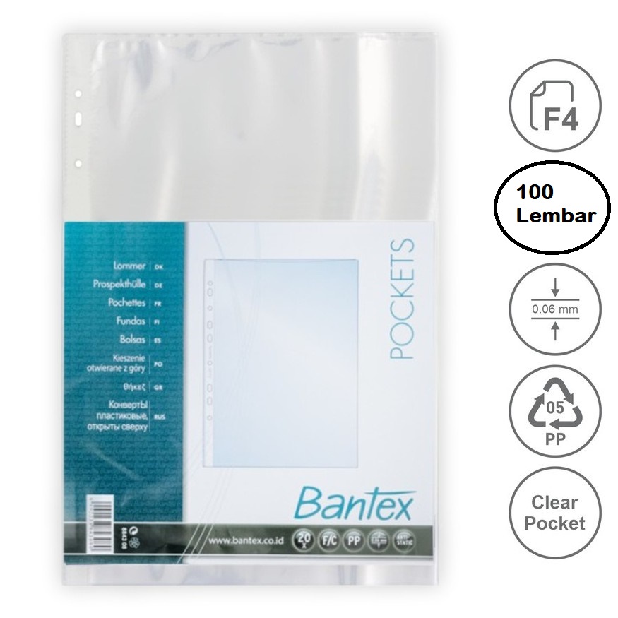 

Bantex PP Pocket File Sheet Protector Folio F4 100 Lembar
