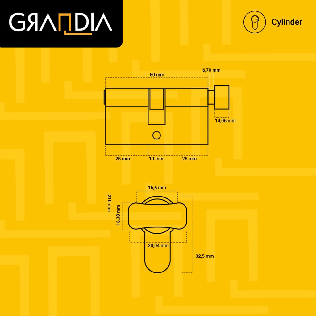 Cylinder Kunci Knob 60mm Jantung Kuningan 5 kunci computer ekonomis