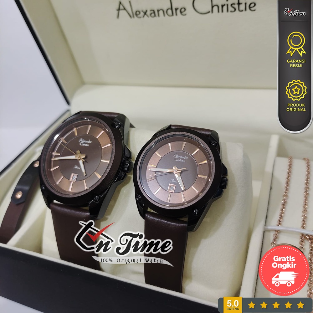 Original Jam Tangan Couple Alexandre Christie AC 8651 / 8664 / 8665 / 8667 Amour Kulit Original