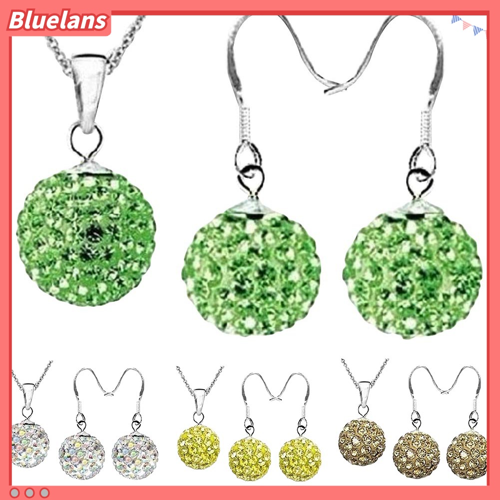 2pcs / Set Kalung Anting Kait Bentuk Bola Aksen Berlian Imitasi Untuk Wanita