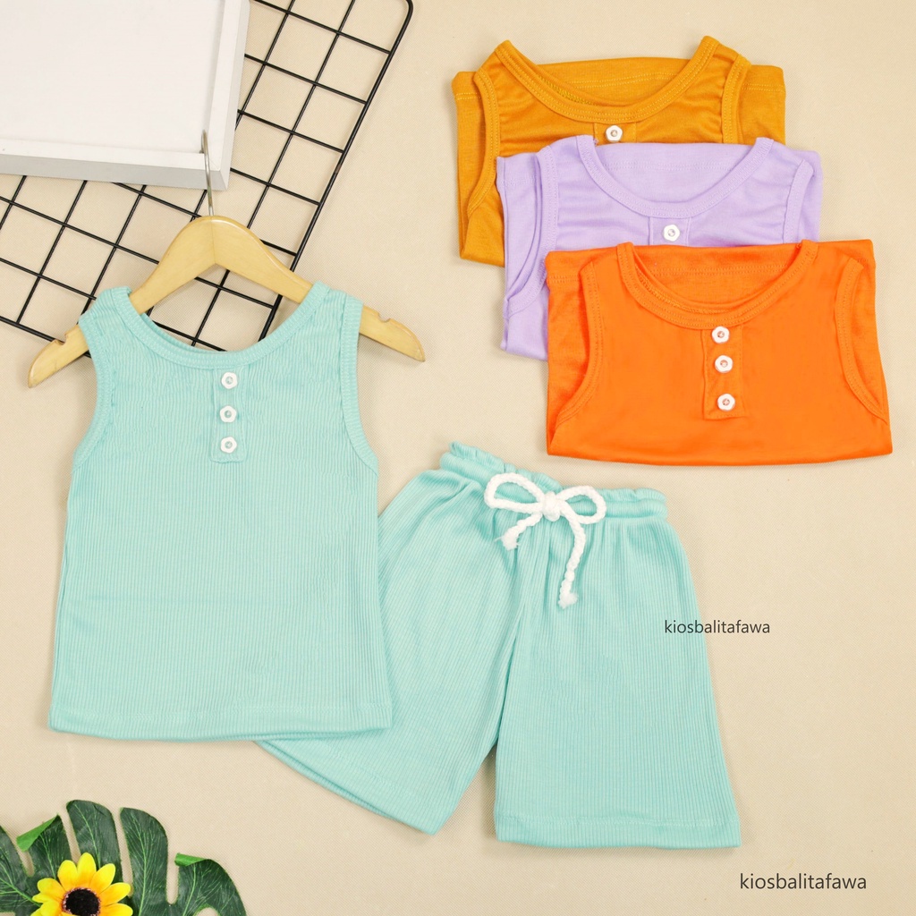 Set Tara Uk Bayi- 3 Tahun / Universal Bayi Laki &amp; Perempuan Setelan Singlet Kaos Lekbong Celana Pendek Anak Laki Perempuan Import Baju Anak Baby Polos Kiosbalitafawa