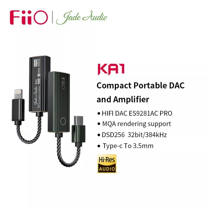 FiiO KA1 Type C to 3.5mm Hi-Res DAC ES9281AC Pro MQA DSD256 JadeAudio - Hitam