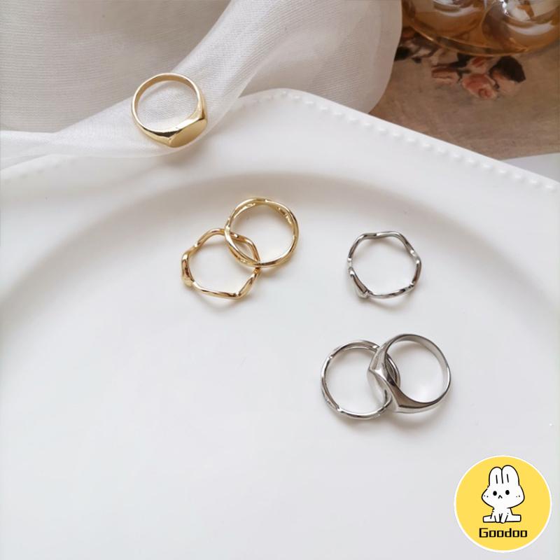 3pcs / Set Cincin Jari Telunjuk Desain Geometri Asimetris Untuk Wanita -Doo