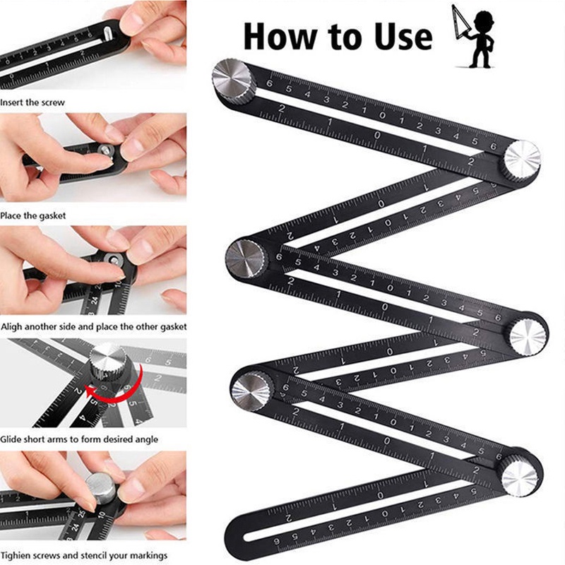 6 Lipat Aluminium Alloy Ruler Multi Angle Mengukur Penggaris Ubin Keramik Pembukaan Positioning Template Alat Arsitektur Kerja Pengrajin Pembangun Alat Utilitas Serbaguna