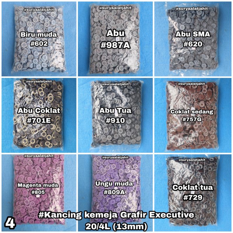 Kancing kemeja Grafir 20/4L/1.3cm Executive 1pak =rp.85.000/10gros