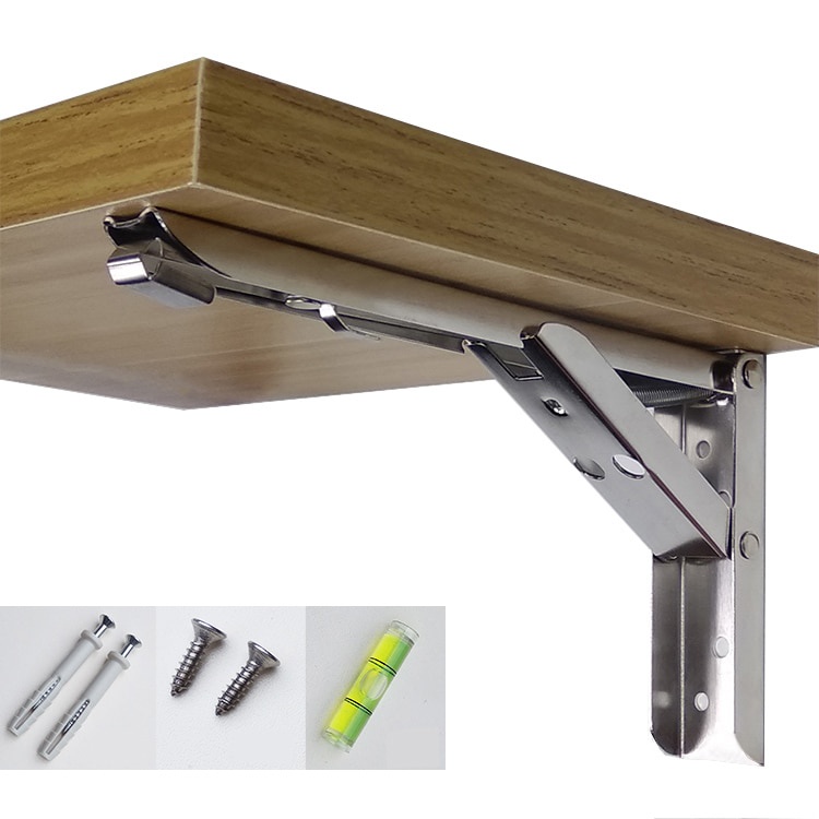 Engsel Rak Siku Meja Stainless Steel 65Kg Siku Besi Rak Dinding Bisa Lipat Foldable Bracket