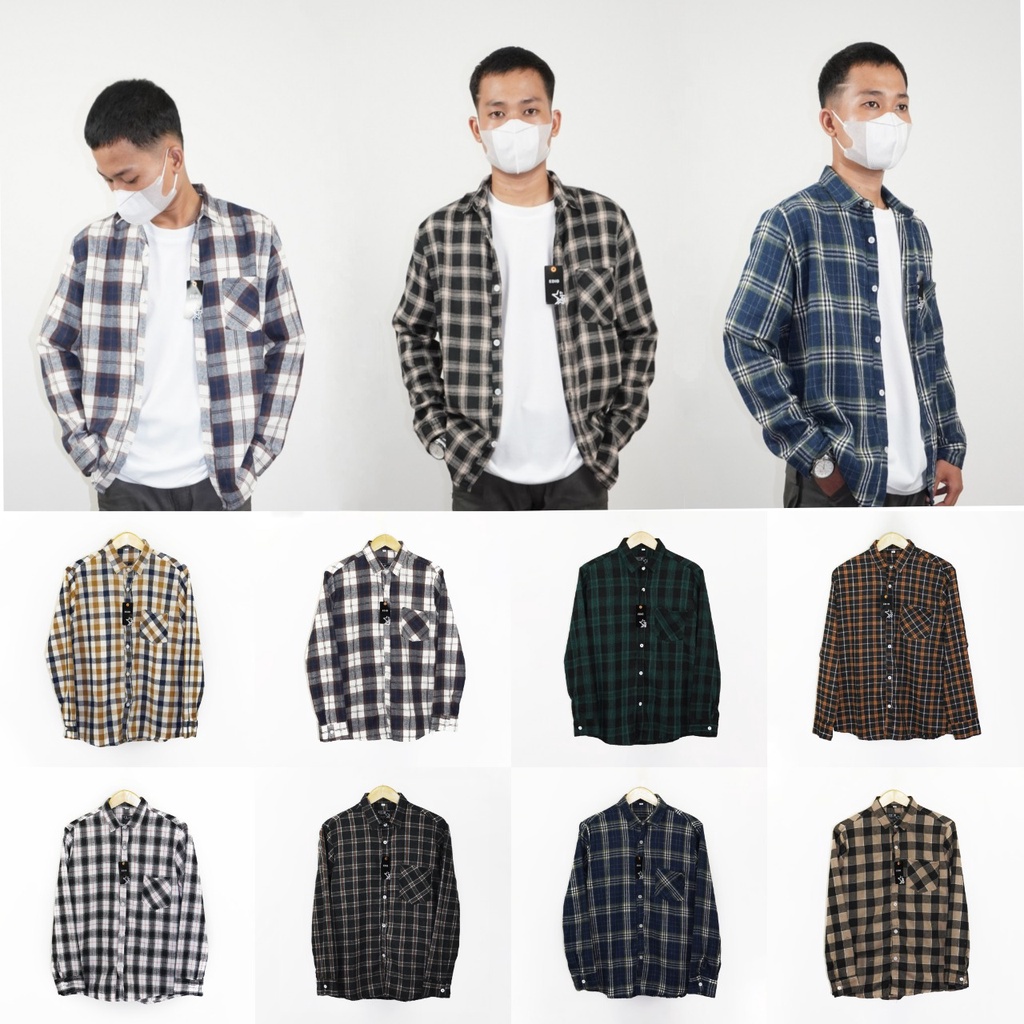 Mokokomo Kemeja Flanel Kemeja Casual Unisex Kemeja Lengan Panjang Unisex