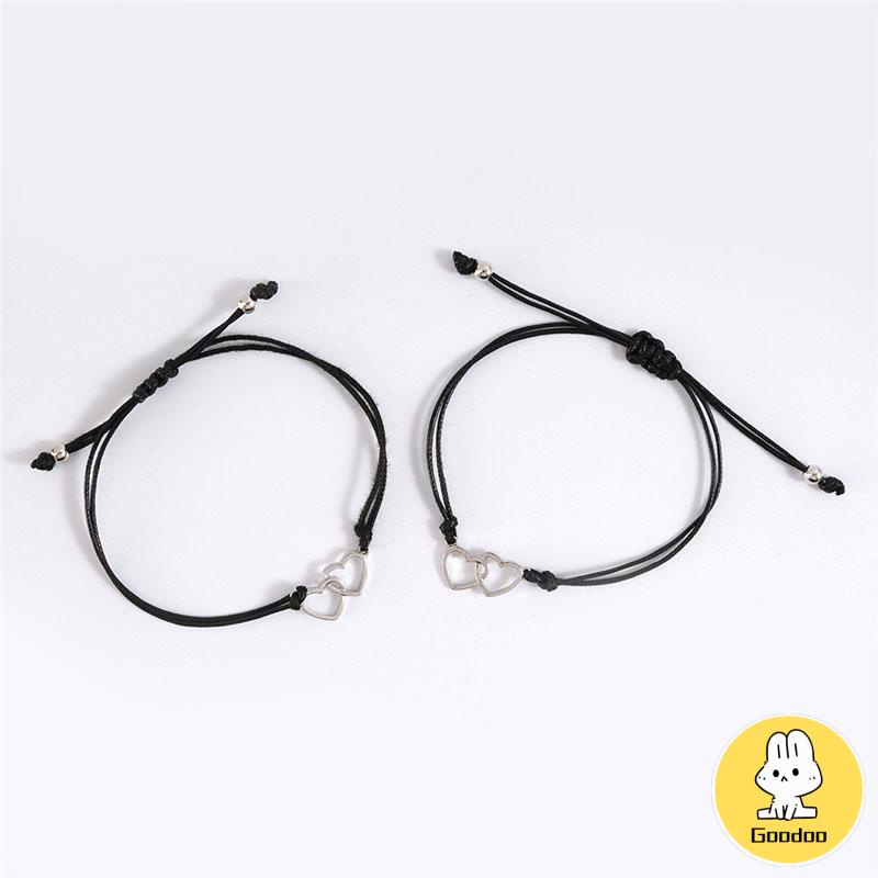 2 Pcs Fashion Ganda Bentuk Hati Gelang Adjustable Tenun Wanita Pria Gelang Pasangan Hadiah Perhiasan Aksesoris Sodoo -Doo