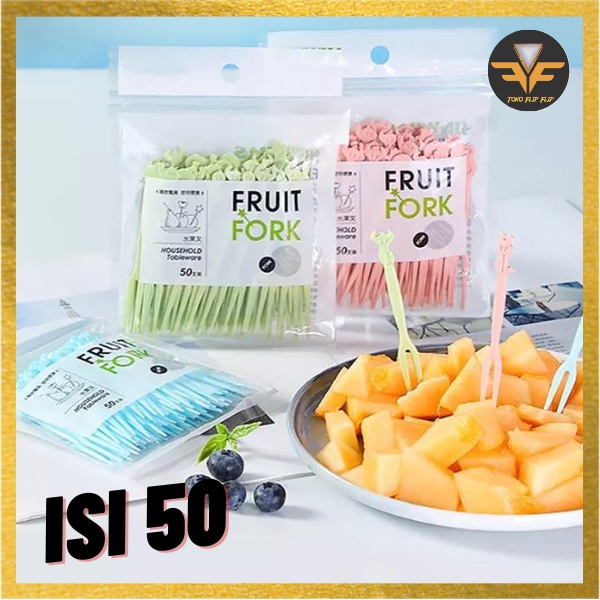 Garpu Buah Kue Cake Satu Set isi 50 Pcs Fruit Fork Garpu pesta Kecil Mini Tusuk Kue Buah Plastik TERMURAH TERLARIS