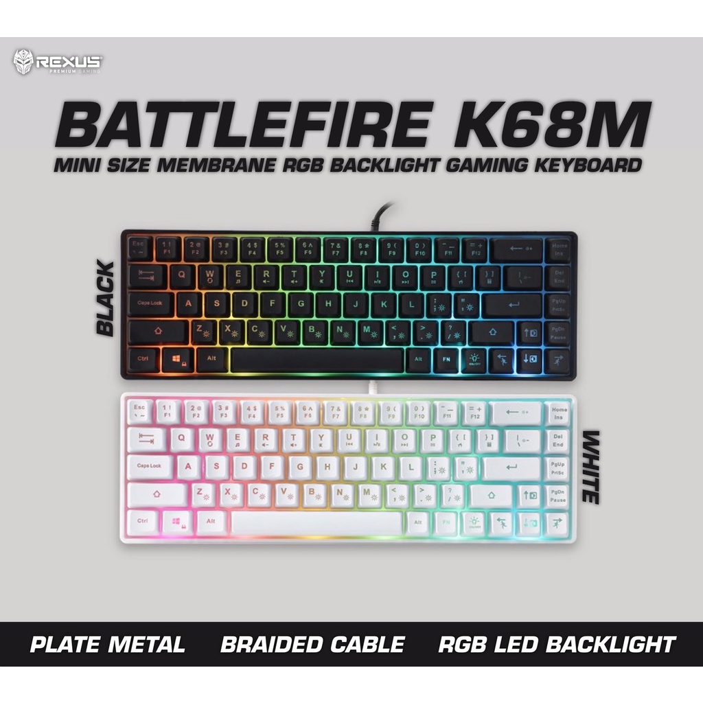 Jual REXUS BATTLEFIRE K68M MINI SIZE MEMBRANE RGB BACKLIGHT GAMING