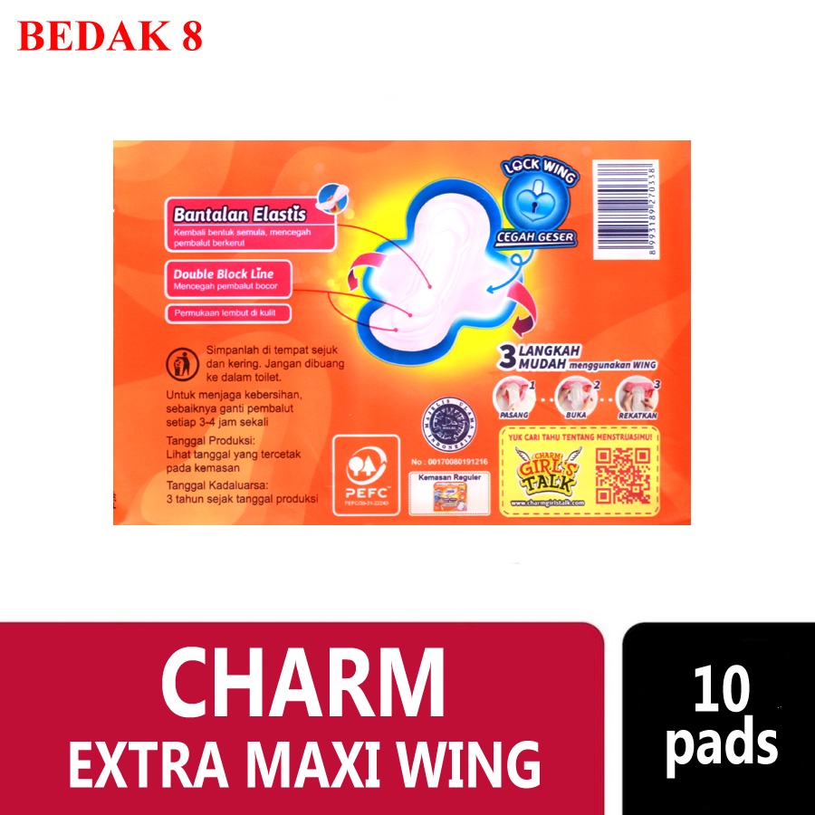 Charm Pembalut Body Fit Extra Maxi Wing 23 cm Isi 10 pads