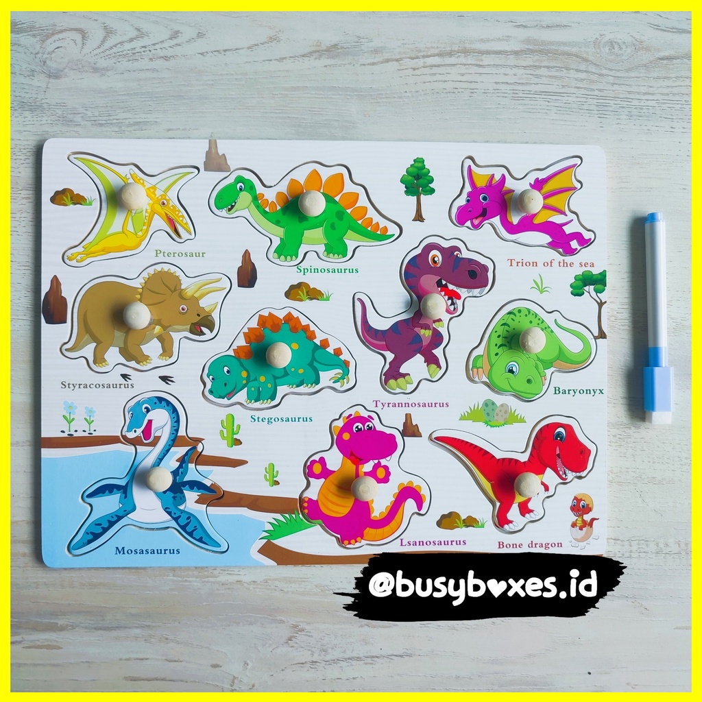 [busyboxes.id] Mainan Edukasi anak 3 tahun Wipe and Clean puzzle kayu spidol wipe and clean - dinosaurus dinosaurs