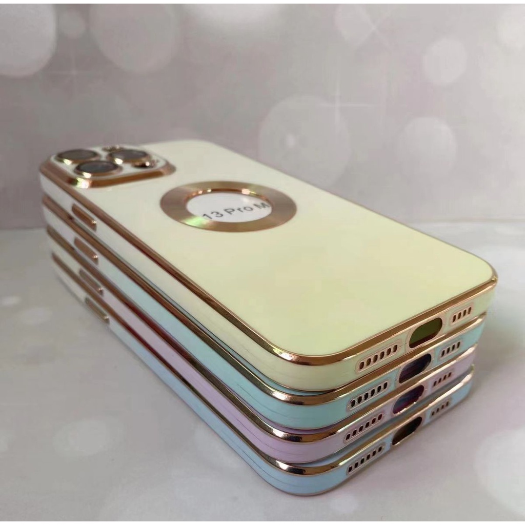 CASE RAINBOW CHROME IPHONE 13 PROMAX 13 PRO 12 PROMAX 12 PRO 12 HOLE LOGO ELECTROPLATING SOFT CASE