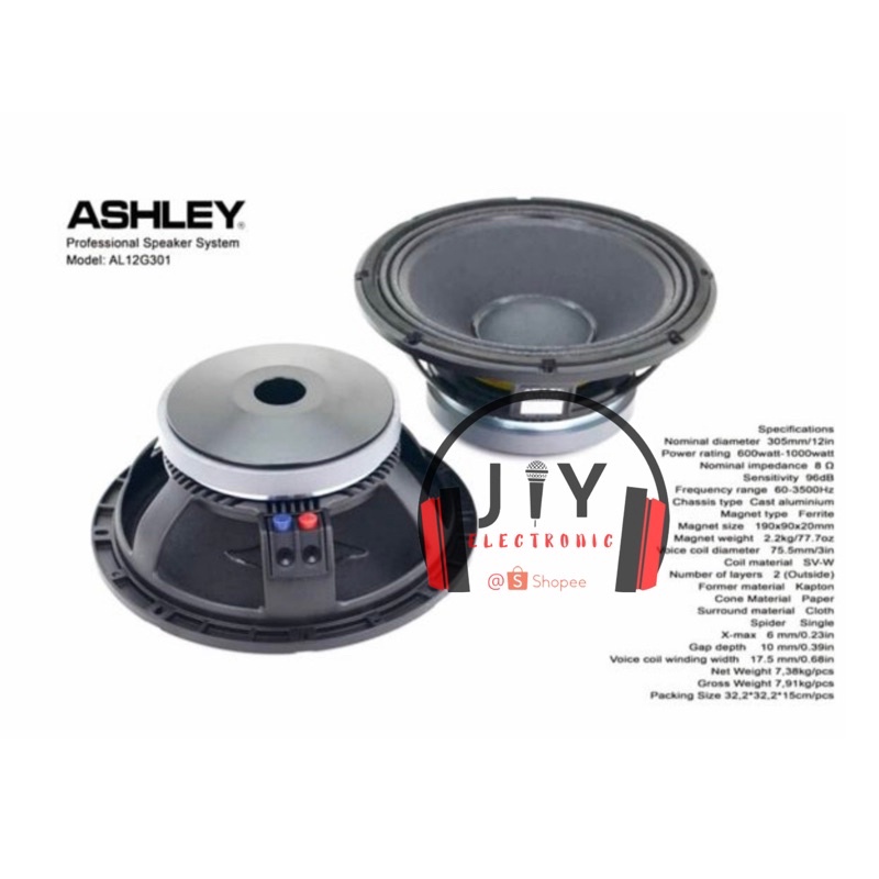 Speaker Komponen Ashley 12 inch AL12G301 AL 12G301 AL-12G301 Original