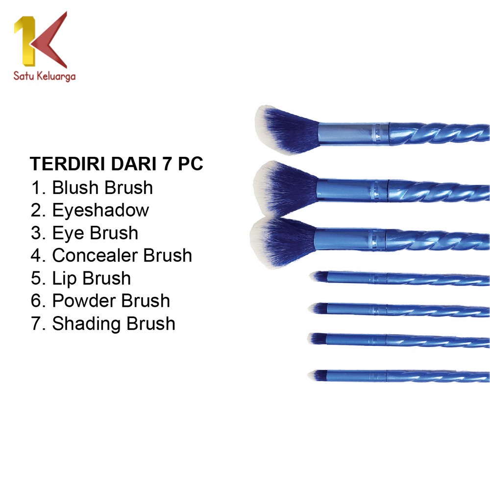 Image of Satu Keluarga Kuas Make Up 7 in 1 Brush Make Up Set Mini K128 Paket Kuas Set Make Up Cosmetic Travel Free Pouch / Kuas Rias Wajah Model Ulir #8