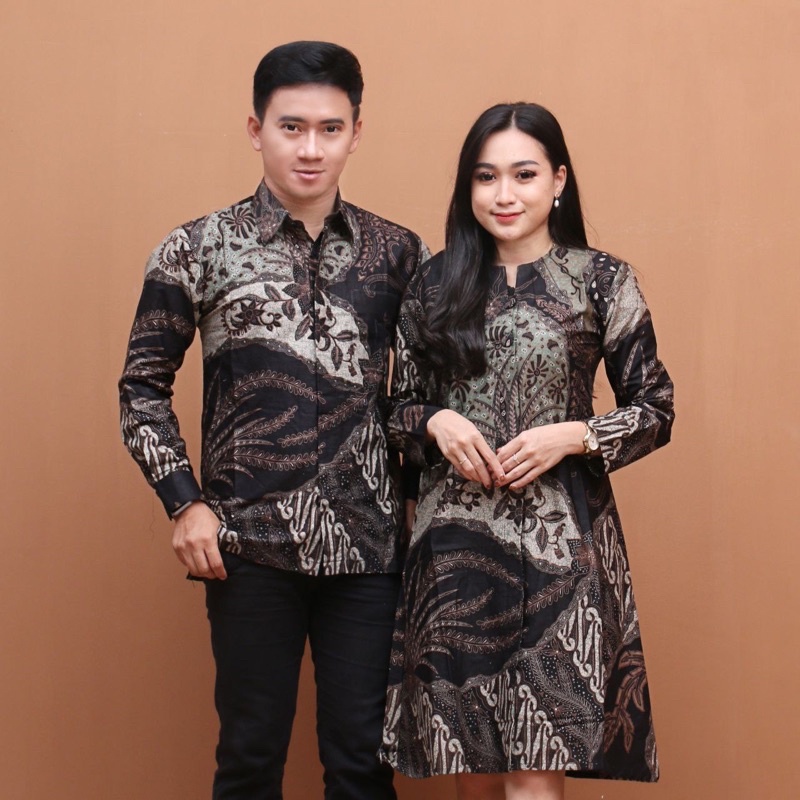 Atasan Tunik Batik Couple Kemeja Batik Pria Lengan Panjang Best Seller Kain Katun - Motif Siput Hijau