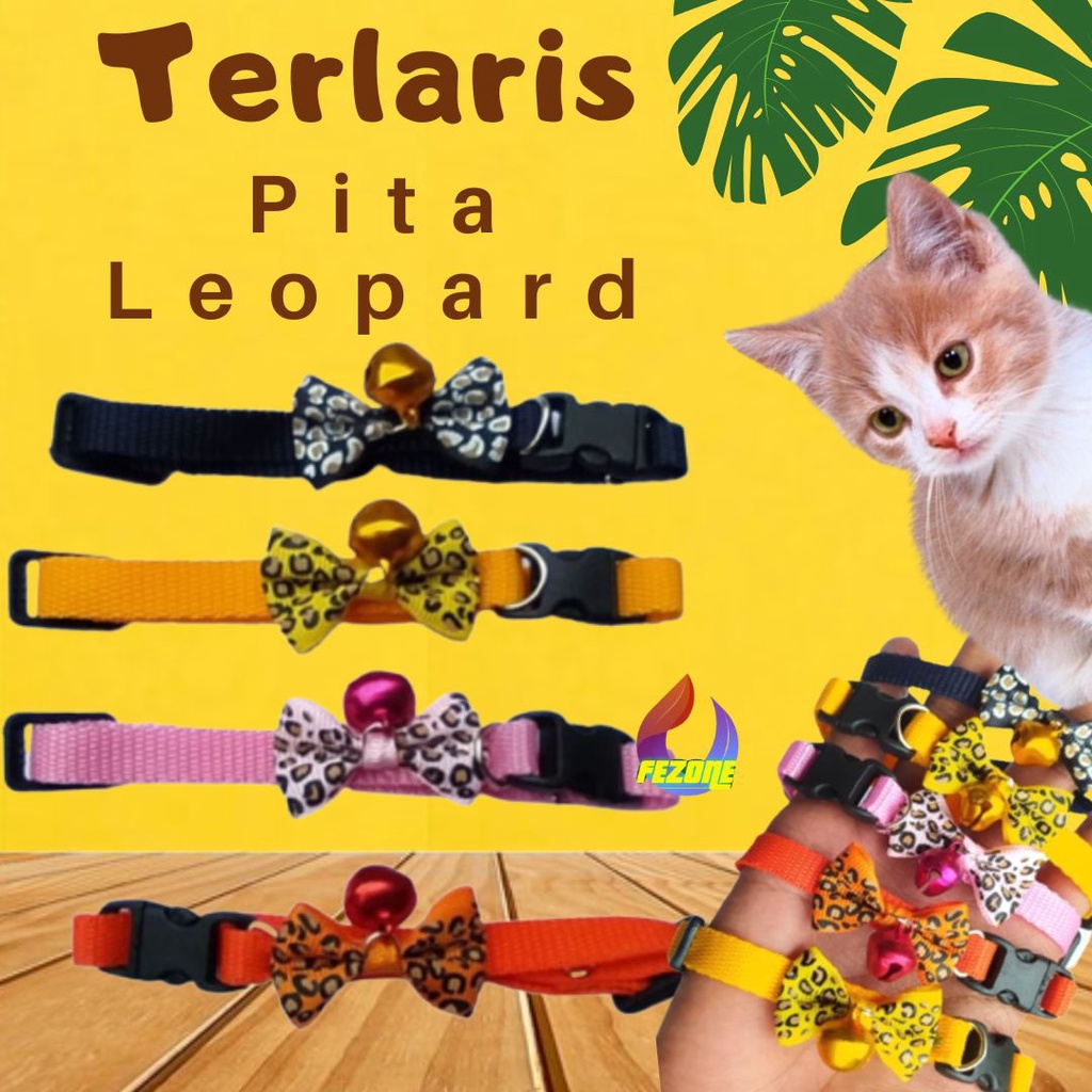 Kalung Kucing PITA LEOPARD Motif Lonceng Murah Lucu Aksesoris Untuk Anjing Cat Kelinci Colar Collar FEZONE