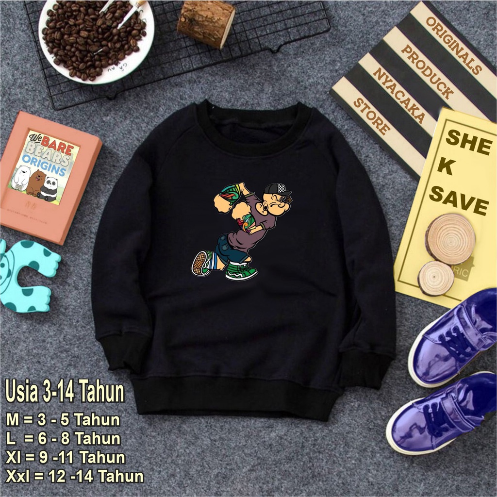 JAKET ANAK TERBARU-CREWNECK ANAK LAKI LAKI DAN PEREMPUAN UNTUK USIA 4-12 TAHUN-SWEATER CREWNECK NYACAKA GAMBAR DTF TERBARU DAN TERLARIS