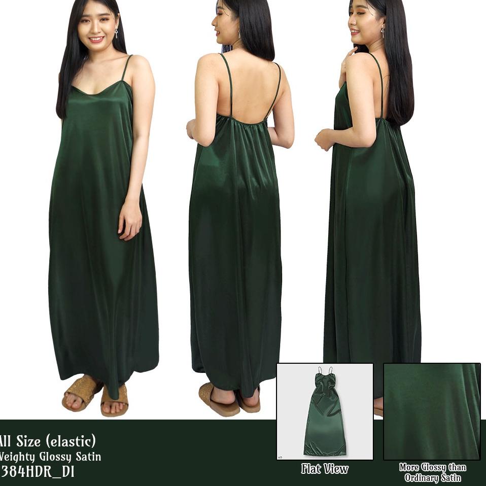 VI.18Oc22q • FOLVA tanktop dress panjang baju rumah satin 1384HDR hijau all size