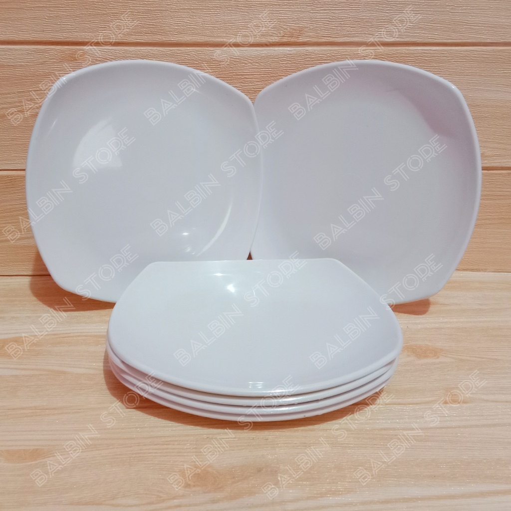 6 pcs Piring melamin model kotak uk 23 cm model ceper / piring makan / piring melamine /piring putih/piring saji /tahan panas tahan banting