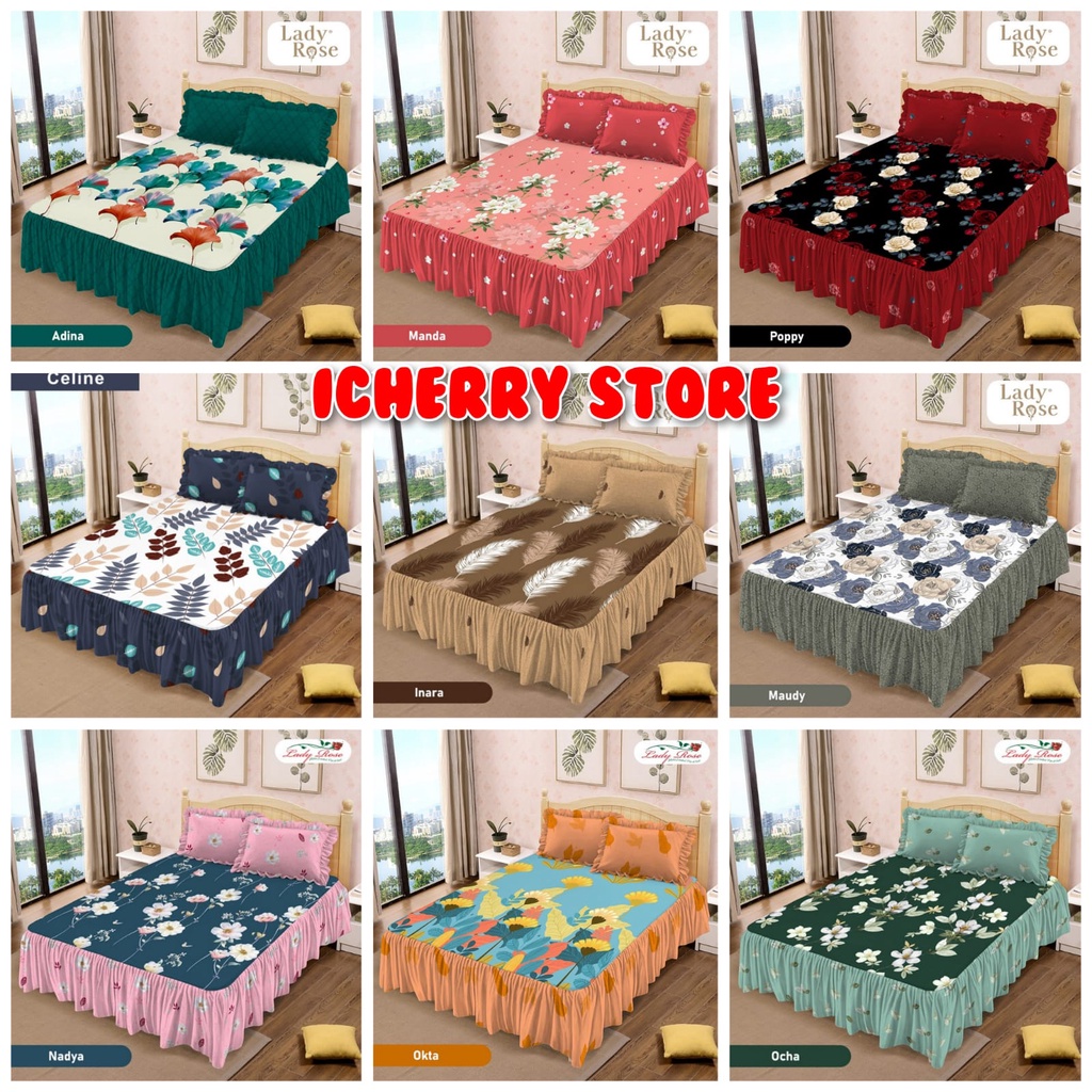 3in1 Sprei Lady Rose Rumbai King 180x200 Queen 160x200 Motif Adina, Poppy, Maudy, Manda, Inara, Nady