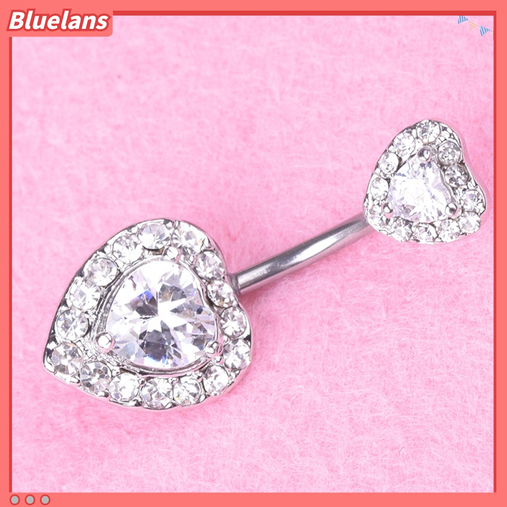 Cincin Tindik Pusar Bentuk Hati Aksen Berlian Imitasi Untuk Wanita