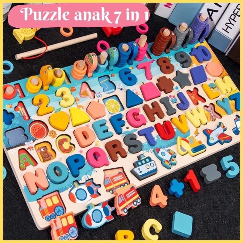 Mainan Edukasi Anak - Puzzle Kayu - Puzzle 7 in 1