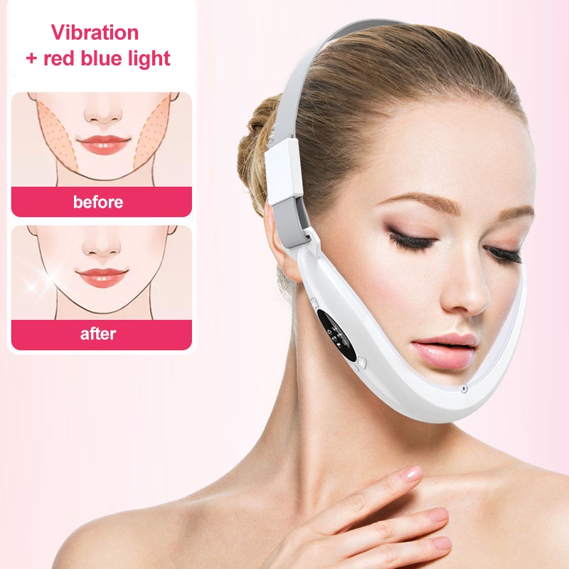 V Shape Face Slimming Lifting Device EMS Facial Massager Original Korea Masker Chin V-Type Lifter Red Blue LED Photon Therapy Alat kecantikan