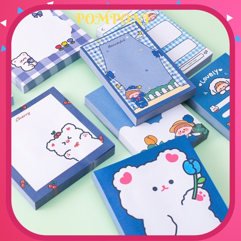 

Pomponi Sticky Note Blue Girl Ins Memo Pad Blue Cute Cartoon RT43