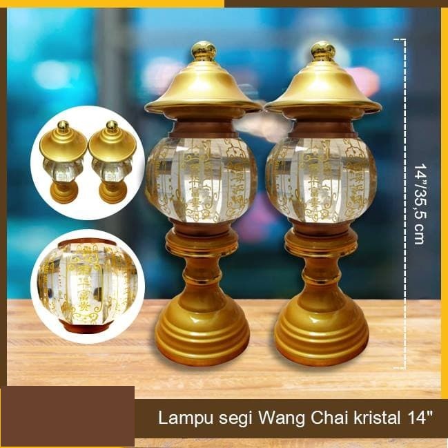 Lampu Altar Sembahyang Segi Wang Chai Kristal 14 Inch