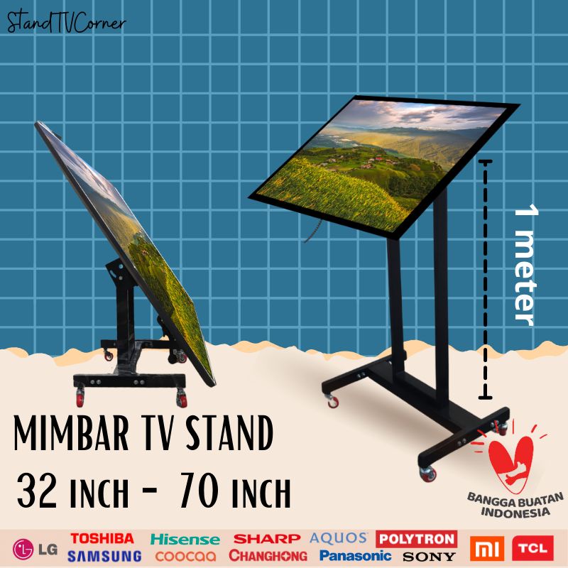 Bracket tv stand 32 sampai 70 inch 90 deratjat mimbar stand tb standing