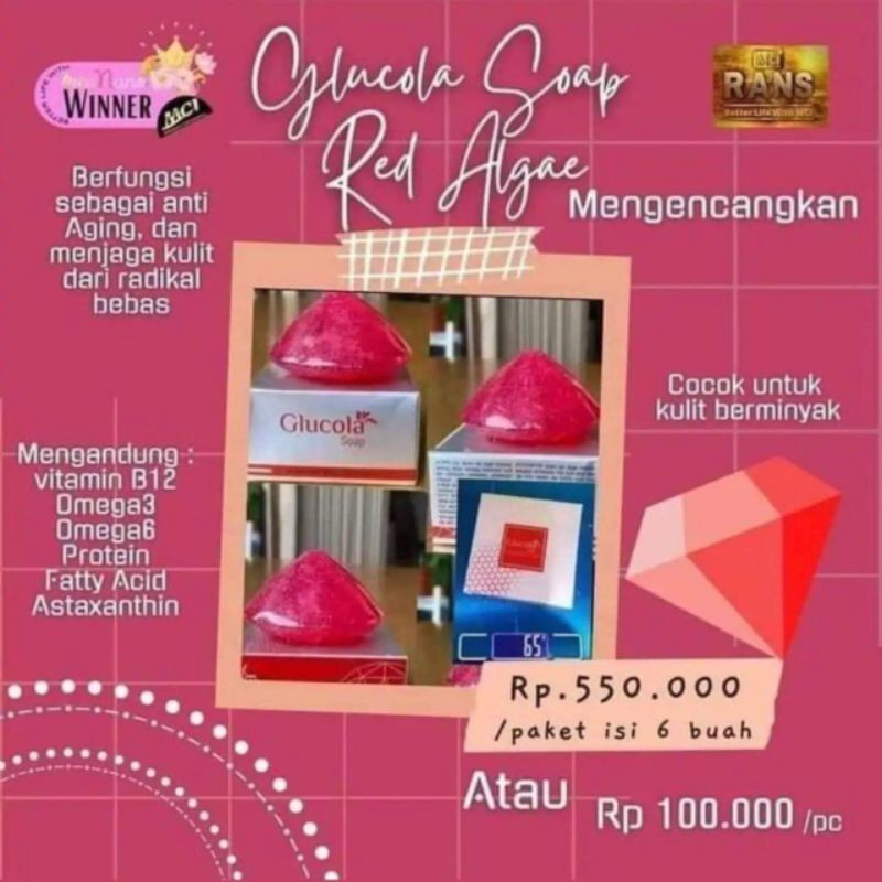 Sabun Pencuci Muka untuk berjerawat, berminyak Glucola Soap MCI isi 6 atau satuan