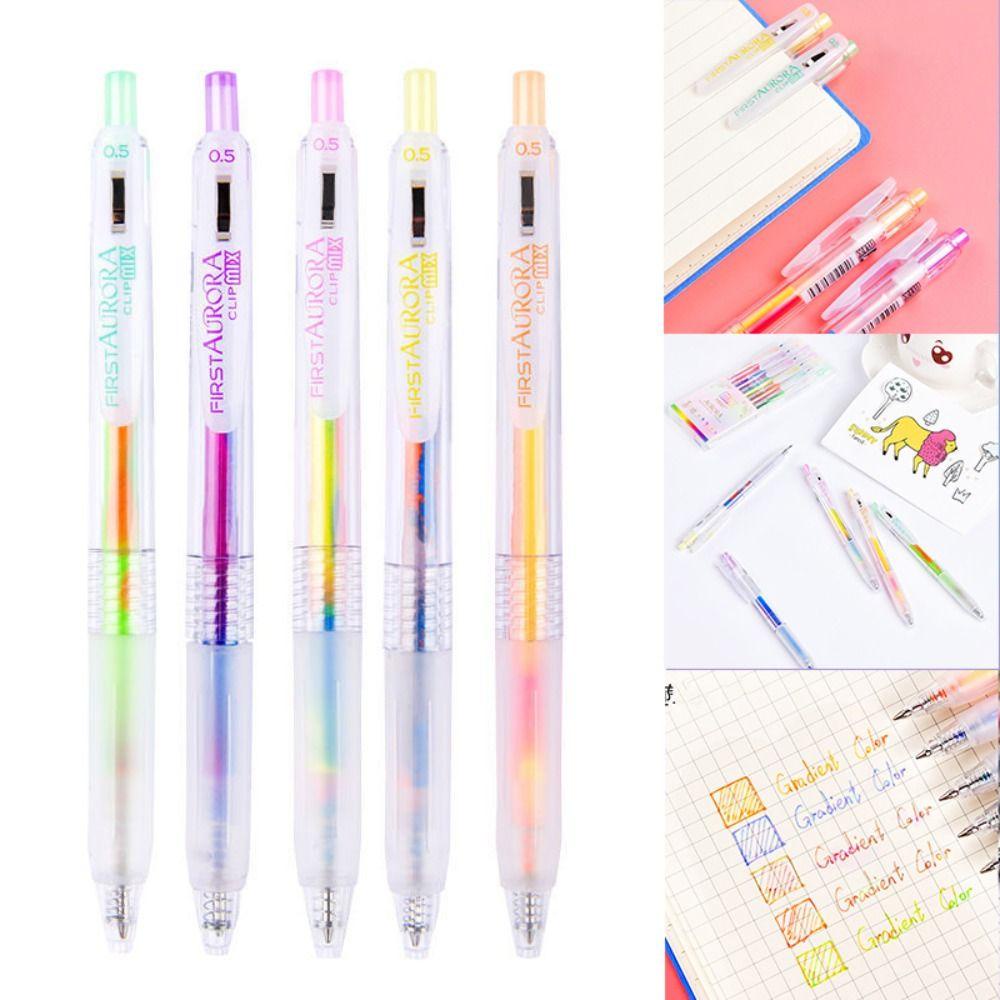 R-flower 5warna/Set Stabilo Pulpen Writng Alat Tulis Kreatif Gel Pena Siswa Gradien Tinta Warna Netral Pulpen