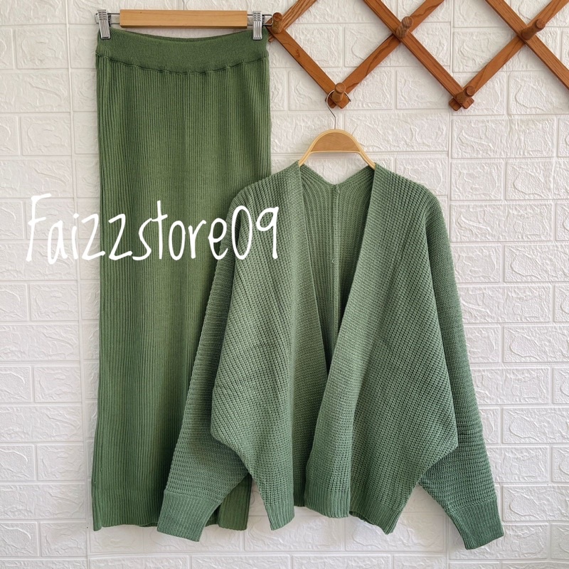ONESET CARDIGAN RAJUT BATWING SETELAN CELANA KULOT DAN ROK