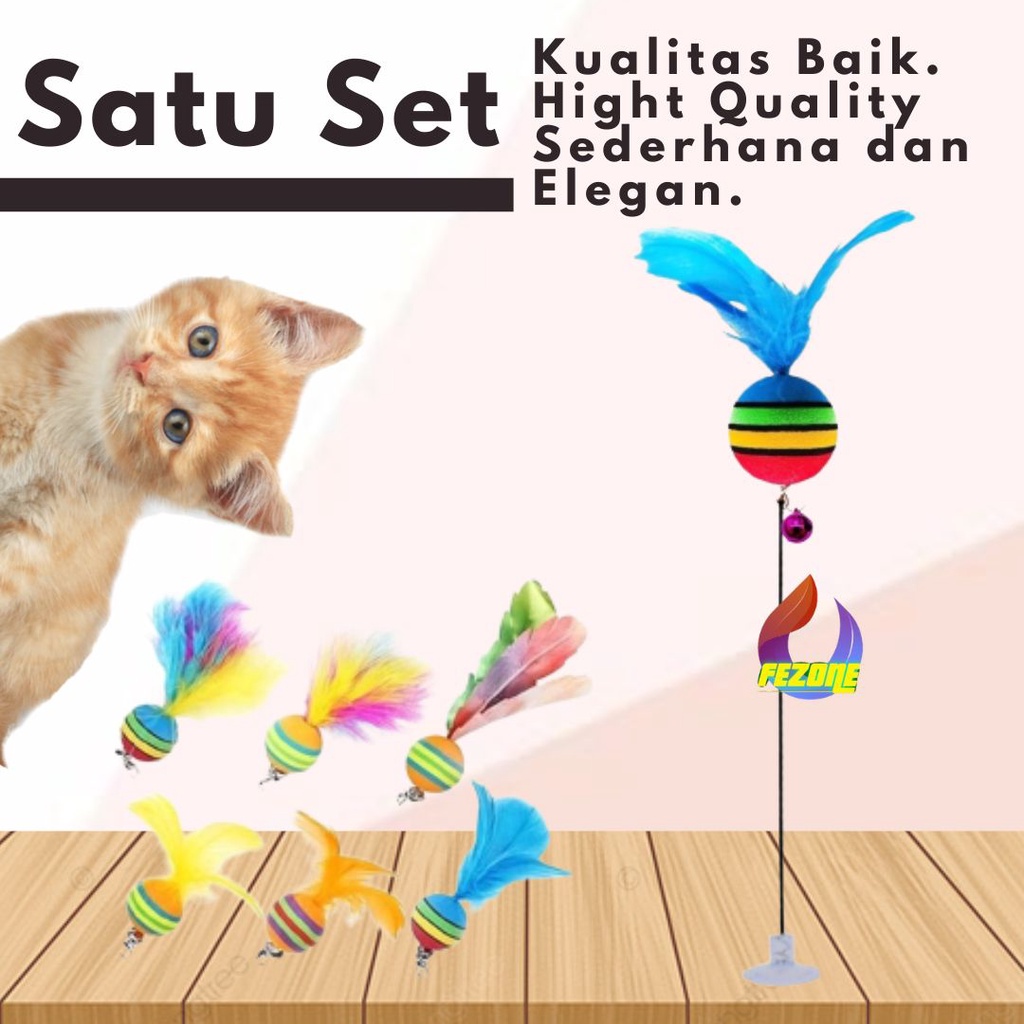 Mainan Kucing | Mainan Stick Bola Kucing | Mainan Tongkat Boneka Lonceng Kucing | Cat Teaser Murah FEZONE