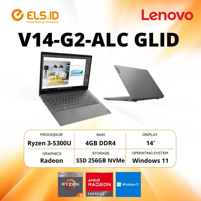 Laptop Lenovo V14-G2-ALC GLID Ryzen 3-5300U 4GB SSD 256GB 14' W11+OHS