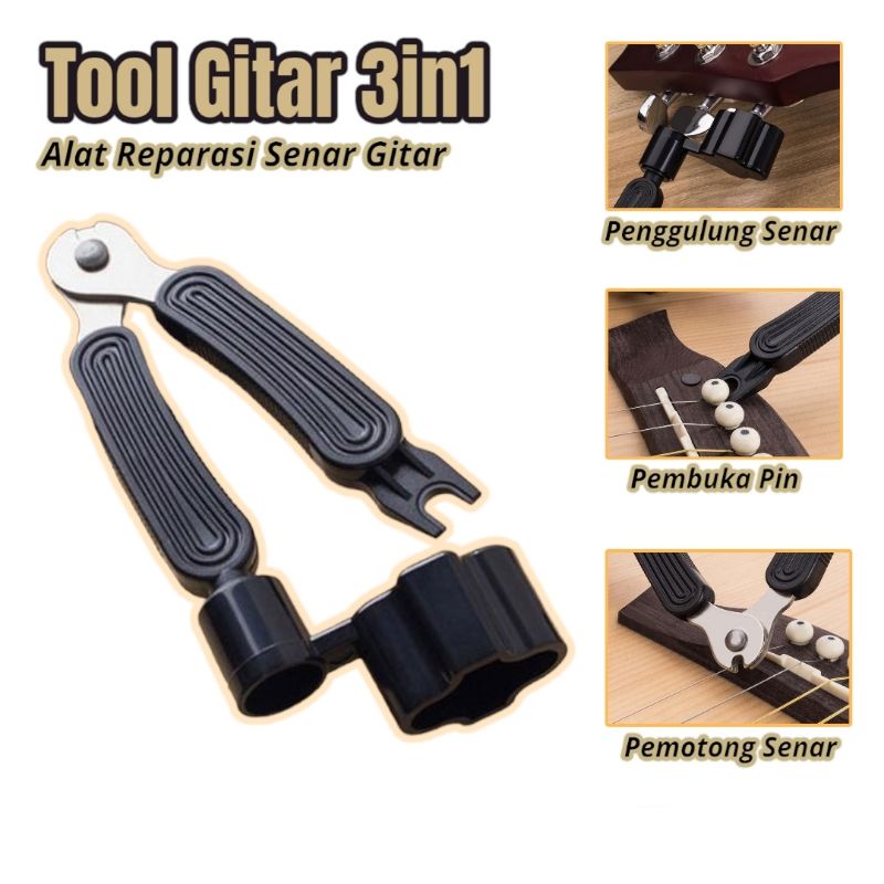 [ALAT REPARASI SENAR GITAR] String Winder 3 in 1 + Bridge Pins Puller + String Cutter - WLZ-24R - Black